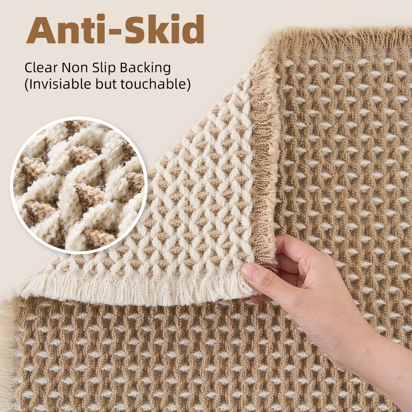 PADOOR Checkered Bath Mat, Super Absorbent Non Slip Bath Mats for Bathroom Floor 3D Two Tone Woven Bathroom Mat with Tassels Machine Washable Bathroom Rugs Beside Tub, 17" x 24", Brown & Cream - 7DAY'S