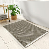 PADOOR Checkered Bath Mat, Super Absorbent Non Slip Bath Mats for Bathroom Floor 3D Two Tone Woven Bathroom Mat with Tassels Machine Washable Bathroom Rugs Beside Tub, 17" x 24", Brown & Cream - 7DAY'S