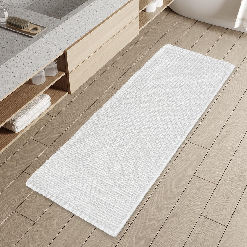 PADOOR Checkered Bath Mat, Super Absorbent Non Slip Bath Mats for Bathroom Floor 3D Two Tone Woven Bathroom Mat with Tassels Machine Washable Bathroom Rugs Beside Tub, 17" x 24", Brown & Cream - 7DAY'S