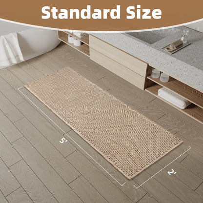 PADOOR Checkered Bath Mat, Super Absorbent Non Slip Bath Mats for Bathroom Floor 3D Two Tone Woven Bathroom Mat with Tassels Machine Washable Bathroom Rugs Beside Tub, 17" x 24", Brown & Cream - 7DAY'S