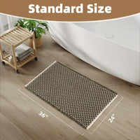 PADOOR Checkered Bath Mat, Super Absorbent Non Slip Bath Mats for Bathroom Floor 3D Two Tone Woven Bathroom Mat with Tassels Machine Washable Bathroom Rugs Beside Tub, 17" x 24", Brown & Cream - 7DAY'S