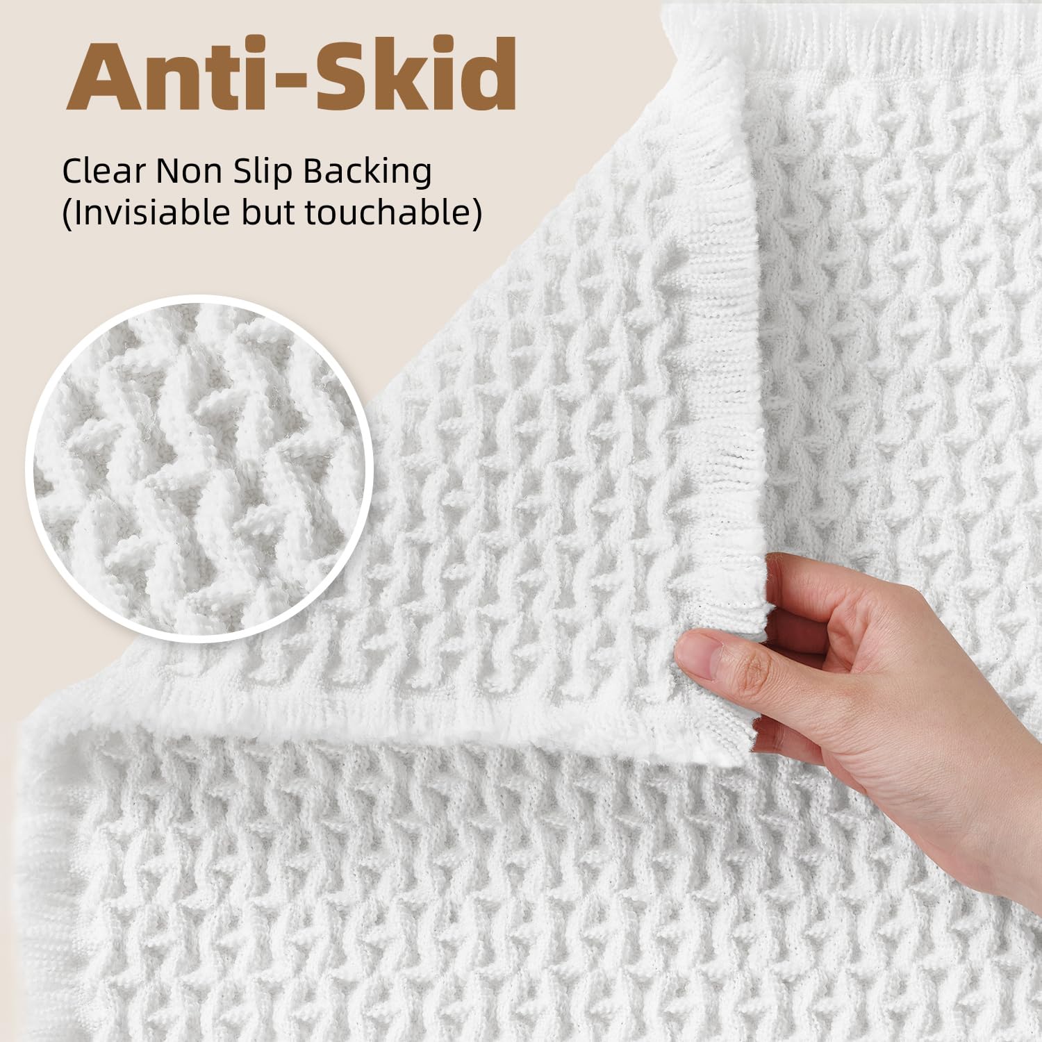 PADOOR Checkered Bath Mat, Super Absorbent Non Slip Bath Mats for Bathroom Floor 3D Two Tone Woven Bathroom Mat with Tassels Machine Washable Bathroom Rugs Beside Tub, 17" x 24", Brown & Cream - 7DAY'S