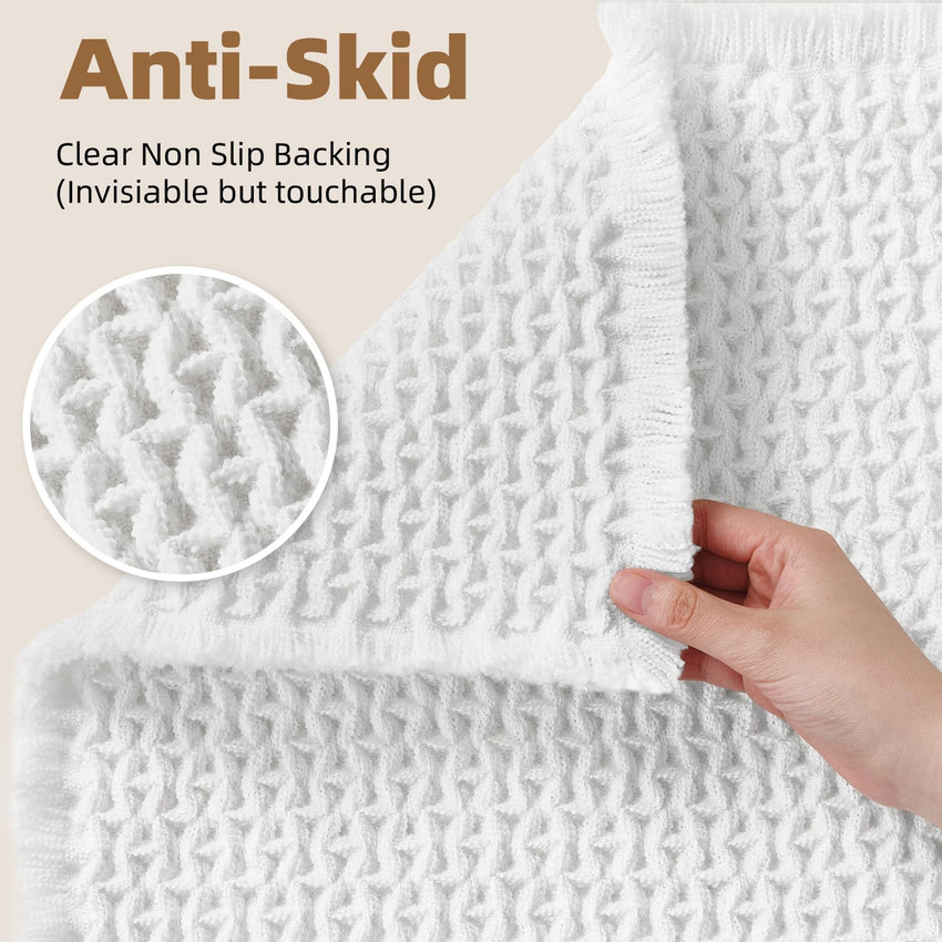 PADOOR Checkered Bath Mat, Super Absorbent Non Slip Bath Mats for Bathroom Floor 3D Two Tone Woven Bathroom Mat with Tassels Machine Washable Bathroom Rugs Beside Tub, 17" x 24", Brown & Cream - 7DAY'S
