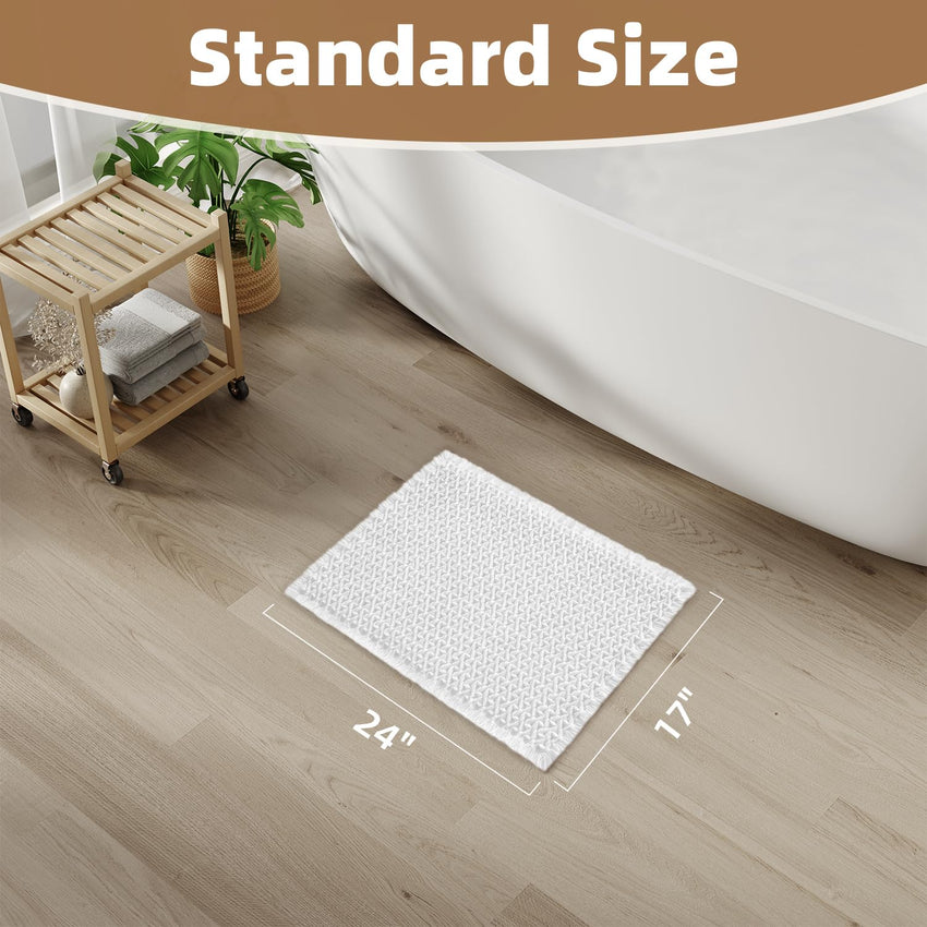 PADOOR Checkered Bath Mat, Super Absorbent Non Slip Bath Mats for Bathroom Floor 3D Two Tone Woven Bathroom Mat with Tassels Machine Washable Bathroom Rugs Beside Tub, 17" x 24", Brown & Cream - 7DAY'S