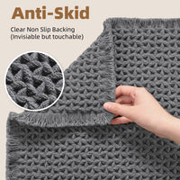 PADOOR Checkered Bath Mat, Super Absorbent Non Slip Bath Mats for Bathroom Floor 3D Two Tone Woven Bathroom Mat with Tassels Machine Washable Bathroom Rugs Beside Tub, 17" x 24", Brown & Cream - 7DAY'S