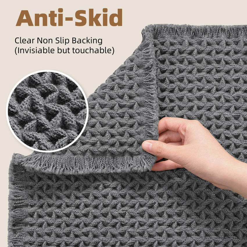 PADOOR Checkered Bath Mat, Super Absorbent Non Slip Bath Mats for Bathroom Floor 3D Two Tone Woven Bathroom Mat with Tassels Machine Washable Bathroom Rugs Beside Tub, 17" x 24", Brown & Cream - 7DAY'S