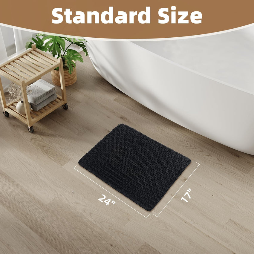 PADOOR Checkered Bath Mat, Super Absorbent Non Slip Bath Mats for Bathroom Floor 3D Two Tone Woven Bathroom Mat with Tassels Machine Washable Bathroom Rugs Beside Tub, 17" x 24", Brown & Cream - 7DAY'S