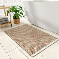 PADOOR Checkered Bath Mat, Super Absorbent Non Slip Bath Mats for Bathroom Floor 3D Two Tone Woven Bathroom Mat with Tassels Machine Washable Bathroom Rugs Beside Tub, 17" x 24", Brown & Cream - 7DAY'S