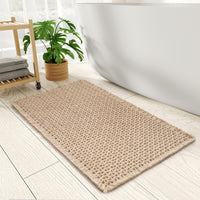 PADOOR Checkered Bath Mat, Super Absorbent Non Slip Bath Mats for Bathroom Floor 3D Two Tone Woven Bathroom Mat with Tassels Machine Washable Bathroom Rugs Beside Tub, 17" x 24", Brown & Cream - 7DAY'S
