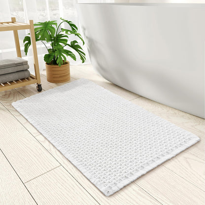PADOOR Checkered Bath Mat, Super Absorbent Non Slip Bath Mats for Bathroom Floor 3D Two Tone Woven Bathroom Mat with Tassels Machine Washable Bathroom Rugs Beside Tub, 17" x 24", Brown & Cream - 7DAY'S