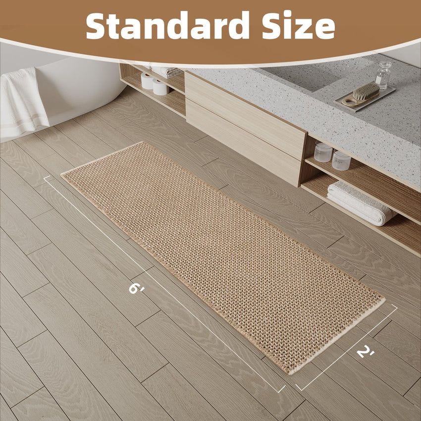 PADOOR Checkered Bath Mat, Super Absorbent Non Slip Bath Mats for Bathroom Floor 3D Two Tone Woven Bathroom Mat with Tassels Machine Washable Bathroom Rugs Beside Tub, 17" x 24", Brown & Cream - 7DAY'S