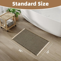 PADOOR Checkered Bath Mat, Super Absorbent Non Slip Bath Mats for Bathroom Floor 3D Two Tone Woven Bathroom Mat with Tassels Machine Washable Bathroom Rugs Beside Tub, 17" x 24", Brown & Cream - 7DAY'S