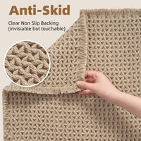 PADOOR Checkered Bath Mat, Super Absorbent Non Slip Bath Mats for Bathroom Floor 3D Two Tone Woven Bathroom Mat with Tassels Machine Washable Bathroom Rugs Beside Tub, 17" x 24", Brown & Cream - 7DAY'S