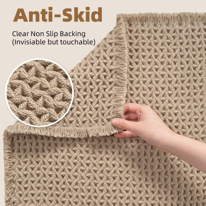 PADOOR Checkered Bath Mat, Super Absorbent Non Slip Bath Mats for Bathroom Floor 3D Two Tone Woven Bathroom Mat with Tassels Machine Washable Bathroom Rugs Beside Tub, 17" x 24", Brown & Cream - 7DAY'S