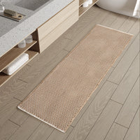 PADOOR Checkered Bath Mat, Super Absorbent Non Slip Bath Mats for Bathroom Floor 3D Two Tone Woven Bathroom Mat with Tassels Machine Washable Bathroom Rugs Beside Tub, 17" x 24", Brown & Cream - 7DAY'S