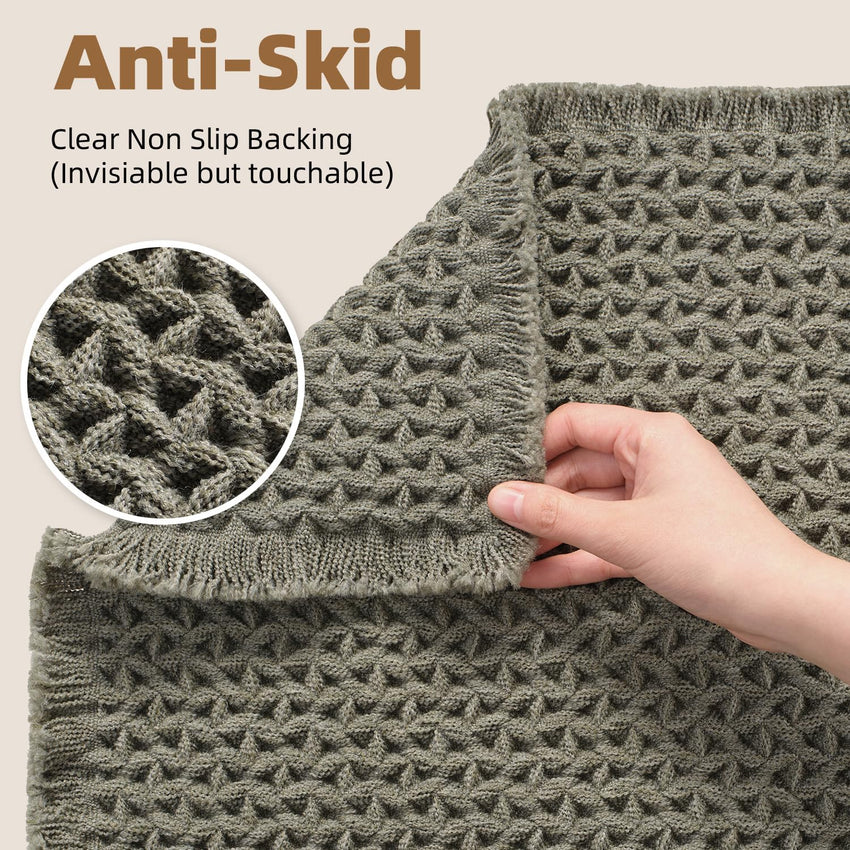 PADOOR Checkered Bath Mat, Super Absorbent Non Slip Bath Mats for Bathroom Floor 3D Two Tone Woven Bathroom Mat with Tassels Machine Washable Bathroom Rugs Beside Tub, 17" x 24", Brown & Cream - 7DAY'S
