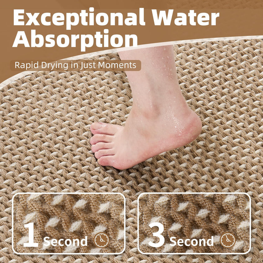 PADOOR Checkered Bath Mat, Super Absorbent Non Slip Bath Mats for Bathroom Floor 3D Two Tone Woven Bathroom Mat with Tassels Machine Washable Bathroom Rugs Beside Tub, 17" x 24", Brown & Cream - 7DAY'S
