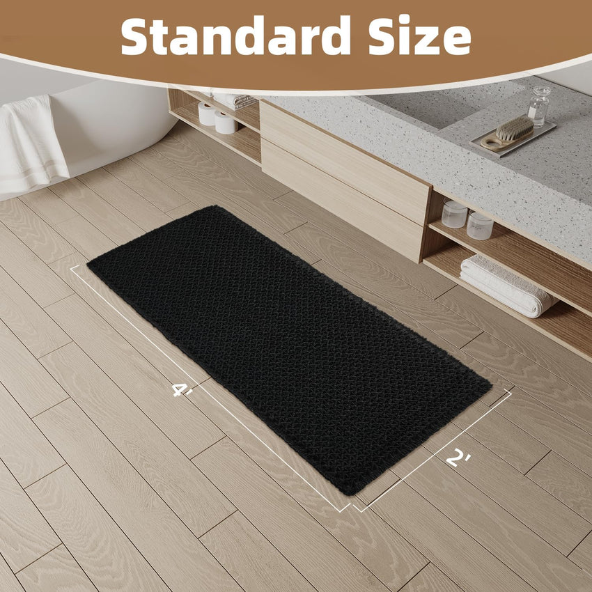 PADOOR Checkered Bath Mat, Super Absorbent Non Slip Bath Mats for Bathroom Floor 3D Two Tone Woven Bathroom Mat with Tassels Machine Washable Bathroom Rugs Beside Tub, 17" x 24", Brown & Cream - 7DAY'S