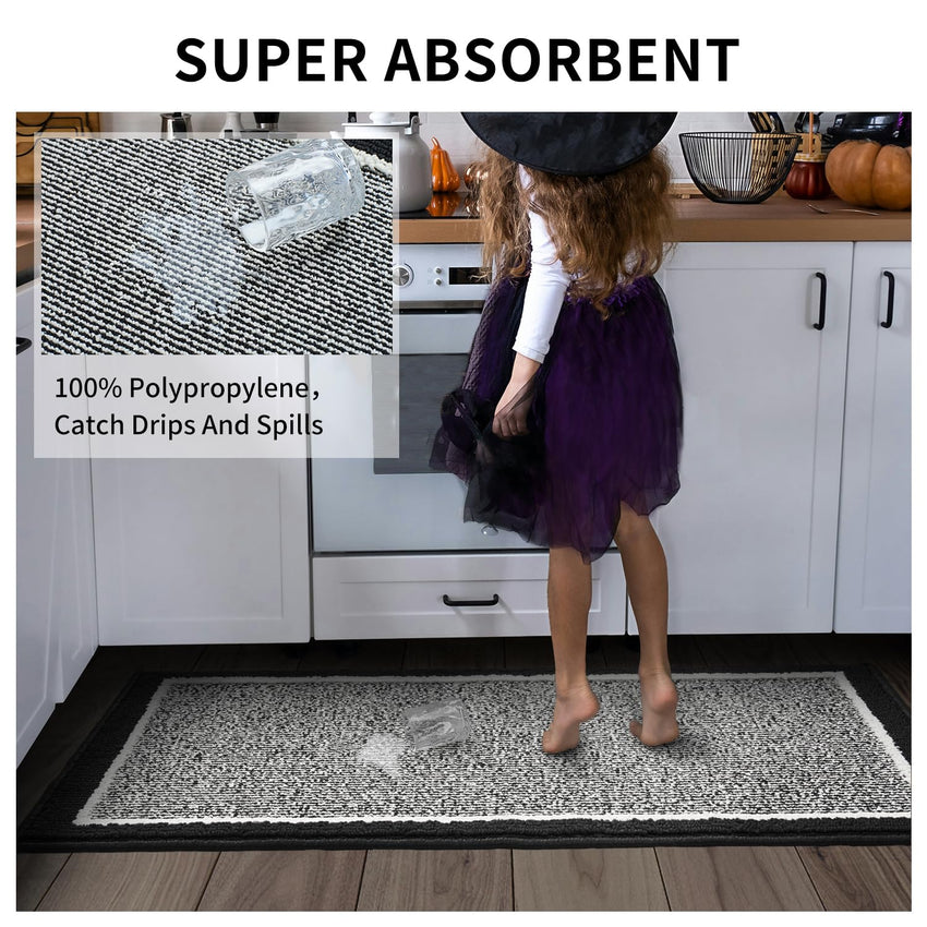 PADOOR Kitchen - Mats for Floor 100% Polypropylene Kitchen Rugs Non Slip Washable, Durable Dirt Resist Half Circle Rug TPR Backed Kitchen Floor Mat, 18"x28", Beige - 7DAY'S