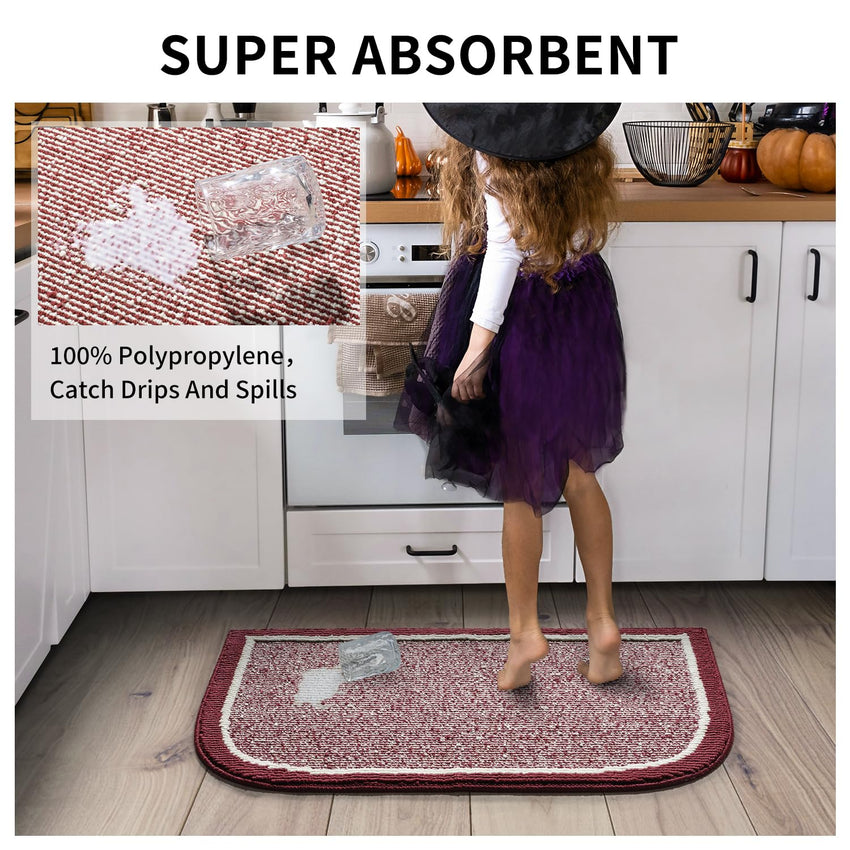 PADOOR Kitchen - Mats for Floor 100% Polypropylene Kitchen Rugs Non Slip Washable, Durable Dirt Resist Half Circle Rug TPR Backed Kitchen Floor Mat, 18"x28", Beige - 7DAY'S