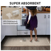 PADOOR Kitchen - Mats for Floor 100% Polypropylene Kitchen Rugs Non Slip Washable, Durable Dirt Resist Half Circle Rug TPR Backed Kitchen Floor Mat, 18"x28", Beige - 7DAY'S