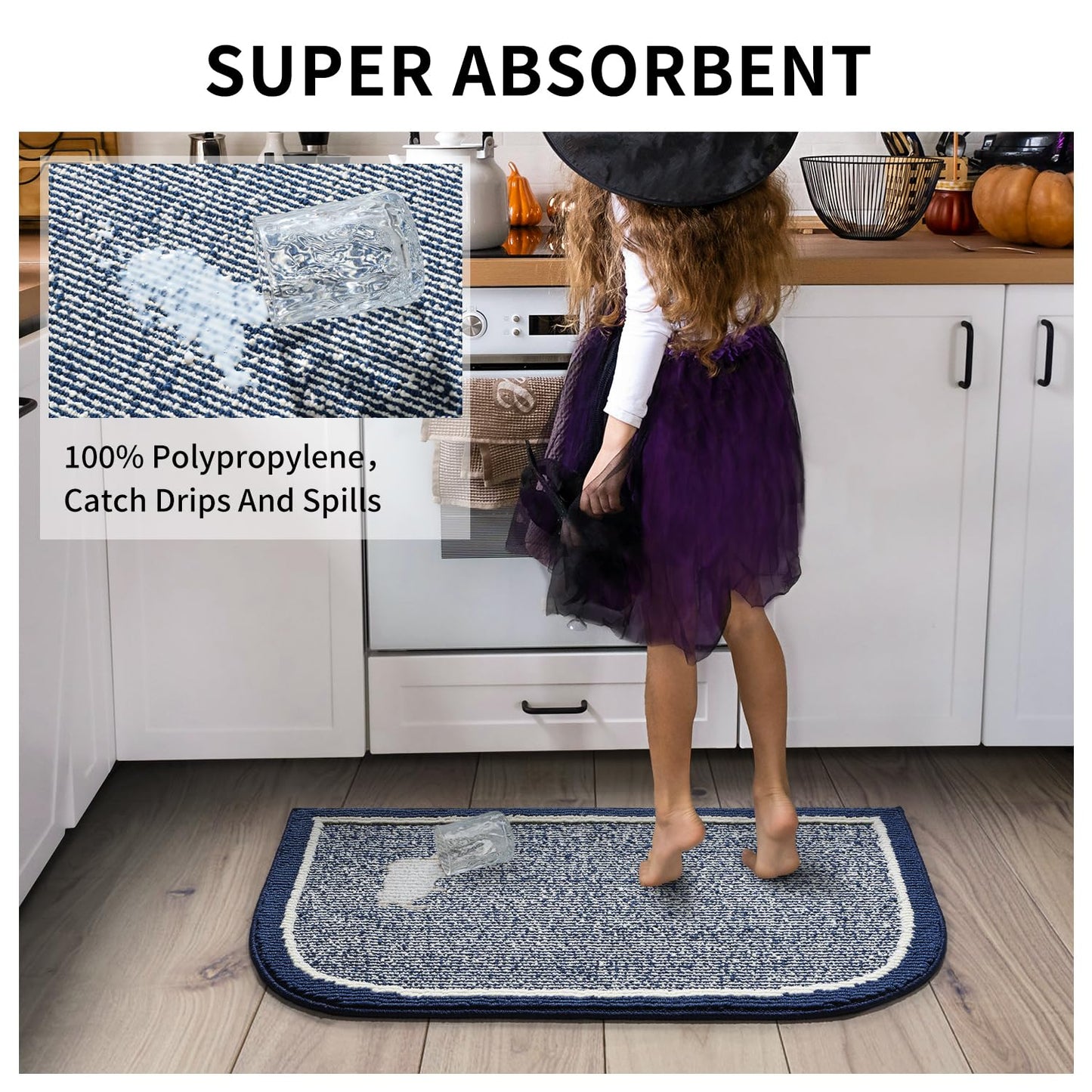 PADOOR Kitchen - Mats for Floor 100% Polypropylene Kitchen Rugs Non Slip Washable, Durable Dirt Resist Half Circle Rug TPR Backed Kitchen Floor Mat, 18"x28", Beige - 7DAY'S