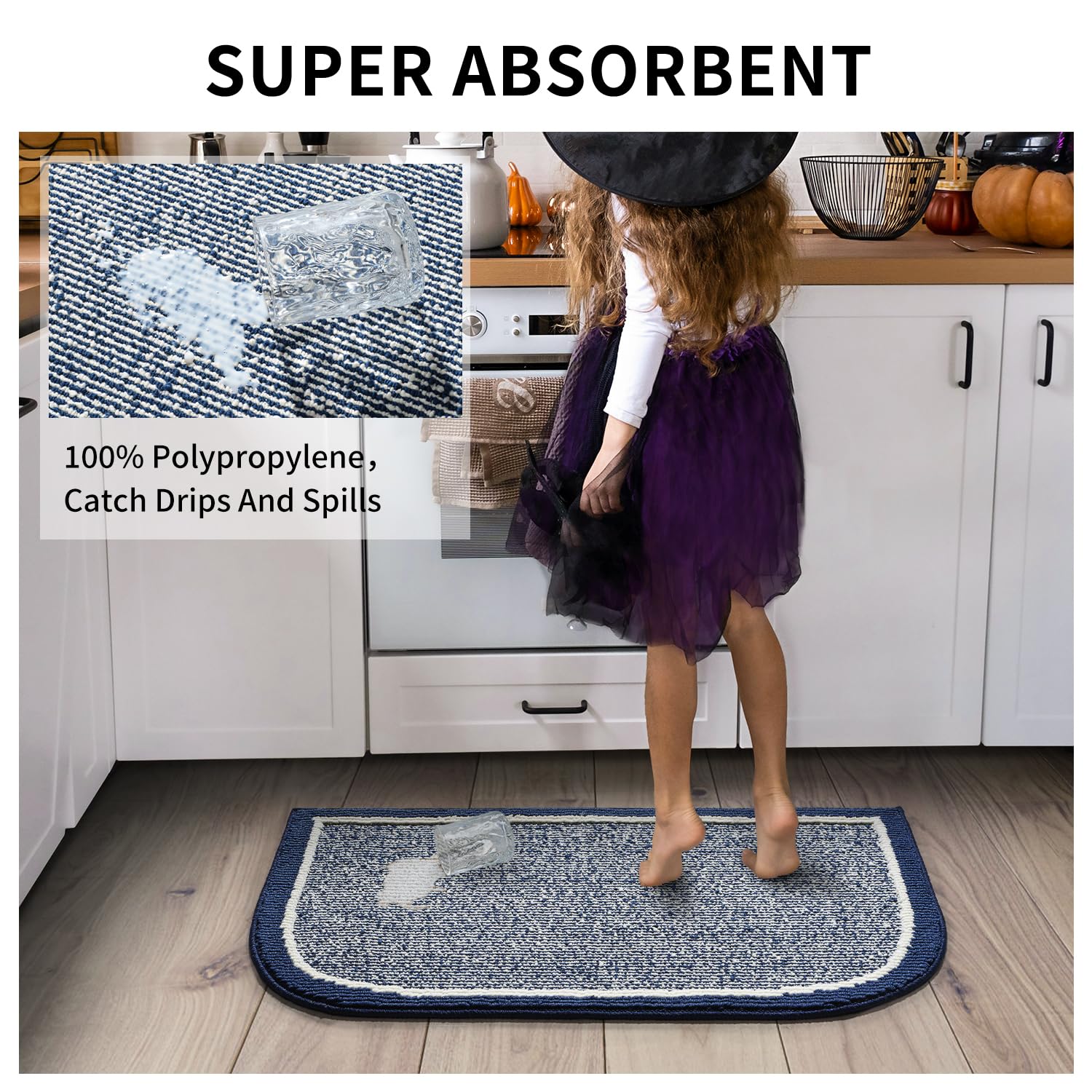 PADOOR Kitchen - Mats for Floor 100% Polypropylene Kitchen Rugs Non Slip Washable, Durable Dirt Resist Half Circle Rug TPR Backed Kitchen Floor Mat, 18"x28", Beige - 7DAY'S