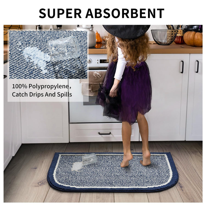 PADOOR Kitchen - Mats for Floor 100% Polypropylene Kitchen Rugs Non Slip Washable, Durable Dirt Resist Half Circle Rug TPR Backed Kitchen Floor Mat, 18"x28", Beige - 7DAY'S