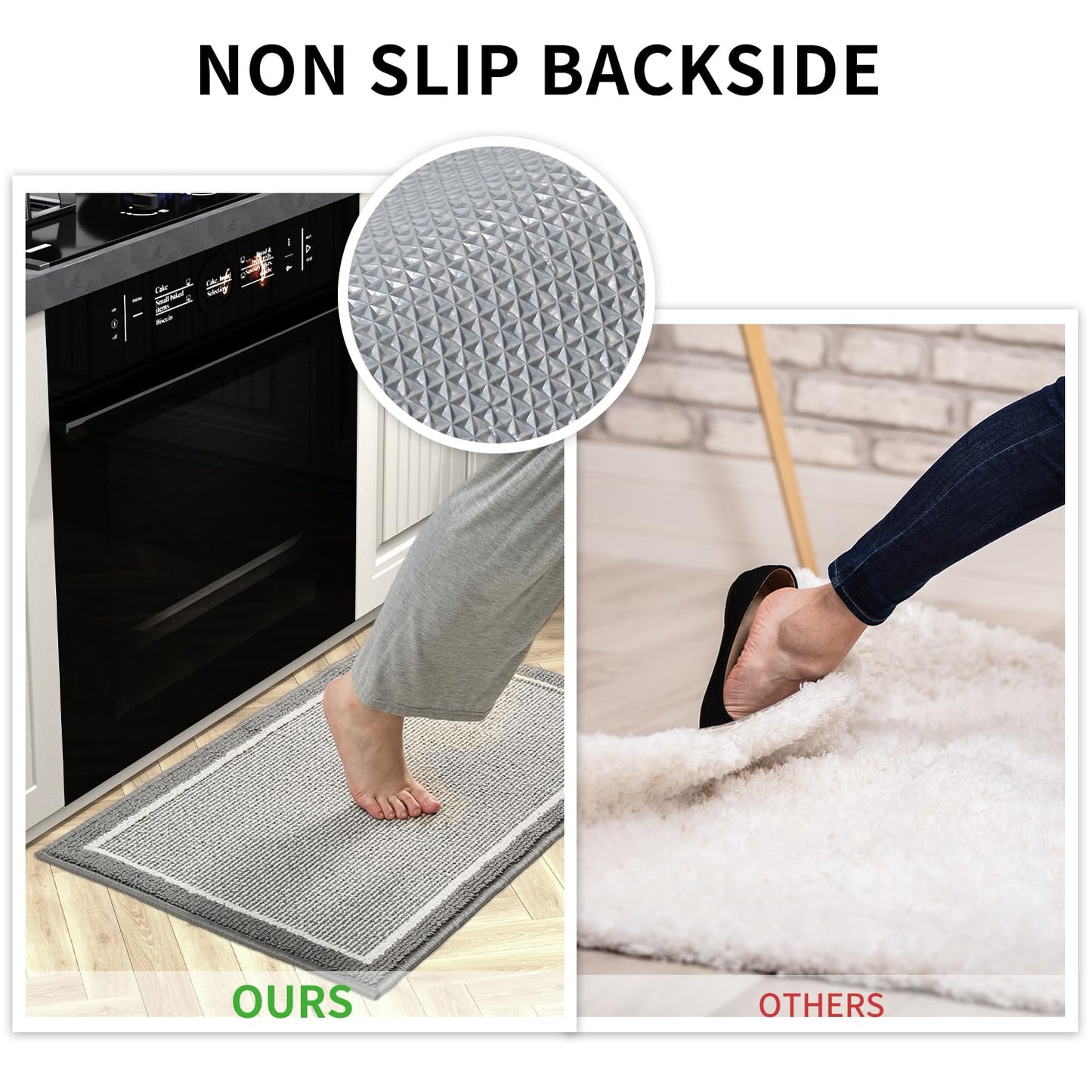 PADOOR Kitchen - Mats for Floor 100% Polypropylene Kitchen Rugs Non Slip Washable, Durable Dirt Resist Half Circle Rug TPR Backed Kitchen Floor Mat, 18"x28", Beige - 7DAY'S