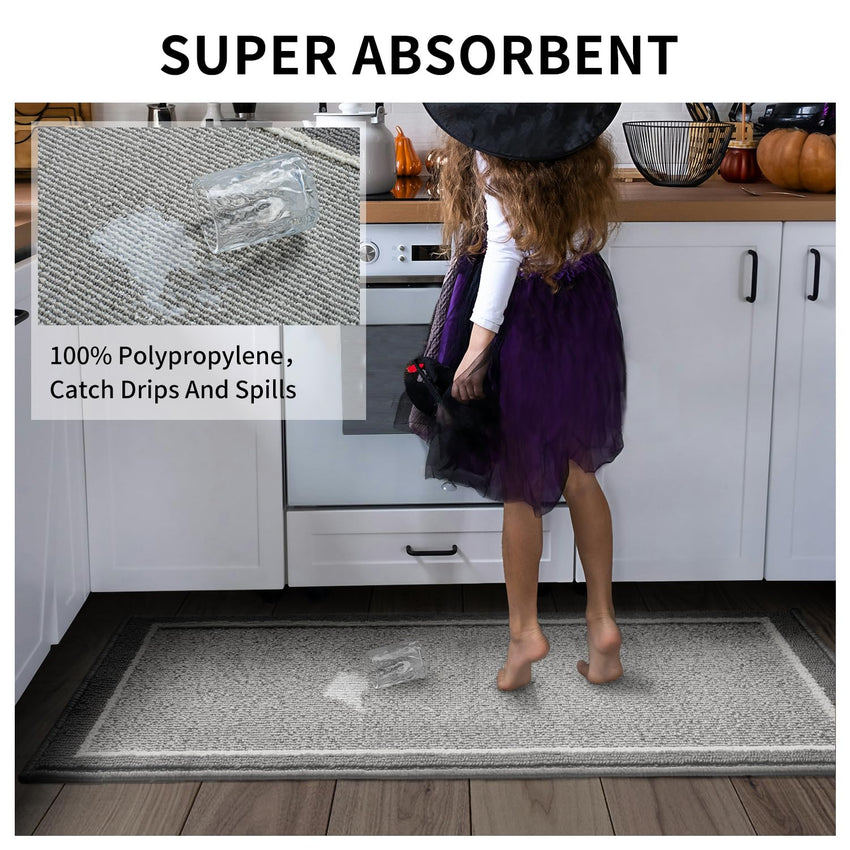 PADOOR Kitchen - Mats for Floor 100% Polypropylene Kitchen Rugs Non Slip Washable, Durable Dirt Resist Half Circle Rug TPR Backed Kitchen Floor Mat, 18"x28", Beige - 7DAY'S