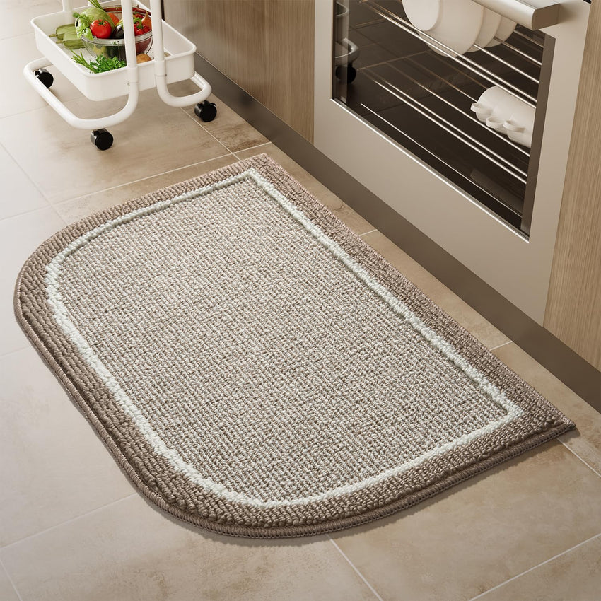PADOOR Kitchen - Mats for Floor 100% Polypropylene Kitchen Rugs Non Slip Washable, Durable Dirt Resist Half Circle Rug TPR Backed Kitchen Floor Mat, 18"x28", Beige - 7DAY'S
