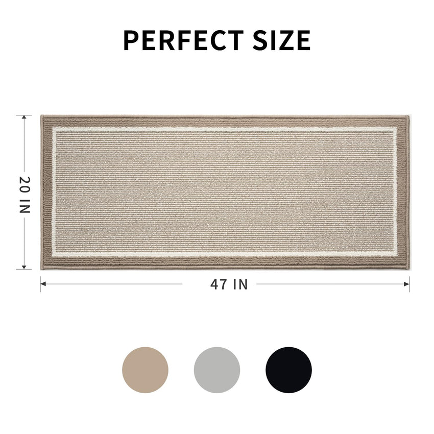 PADOOR Kitchen - Mats for Floor 100% Polypropylene Kitchen Rugs Non Slip Washable, Durable Dirt Resist Half Circle Rug TPR Backed Kitchen Floor Mat, 18"x28", Beige - 7DAY'S