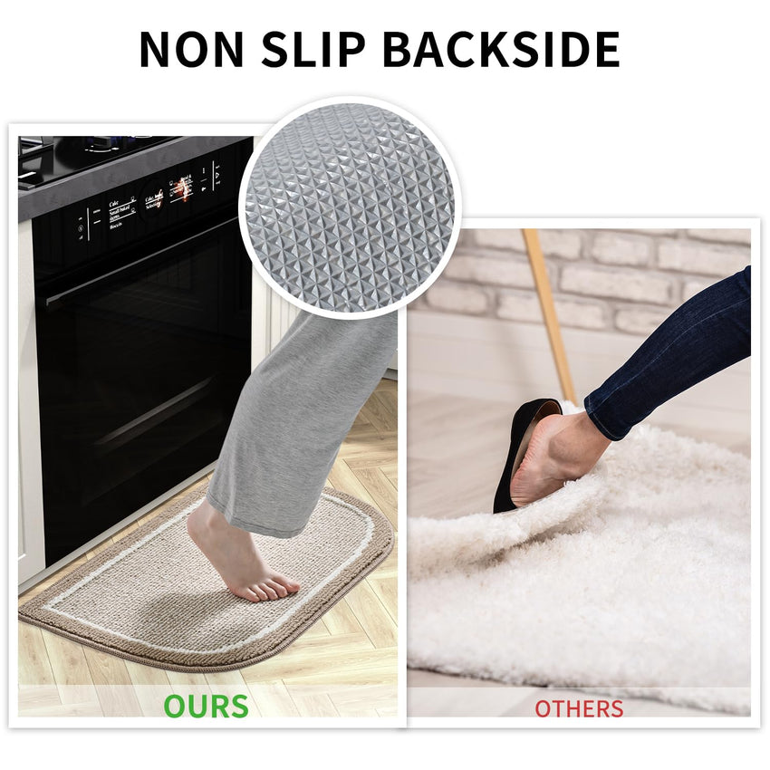 PADOOR Kitchen - Mats for Floor 100% Polypropylene Kitchen Rugs Non Slip Washable, Durable Dirt Resist Half Circle Rug TPR Backed Kitchen Floor Mat, 18"x28", Beige - 7DAY'S