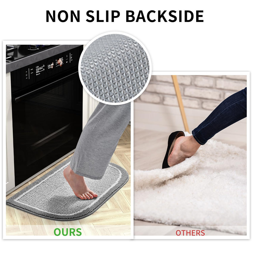 PADOOR Kitchen - Mats for Floor 100% Polypropylene Kitchen Rugs Non Slip Washable, Durable Dirt Resist Half Circle Rug TPR Backed Kitchen Floor Mat, 18"x28", Beige - 7DAY'S
