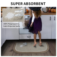 PADOOR Kitchen - Mats for Floor 100% Polypropylene Kitchen Rugs Non Slip Washable, Durable Dirt Resist Half Circle Rug TPR Backed Kitchen Floor Mat, 18"x28", Beige - 7DAY'S