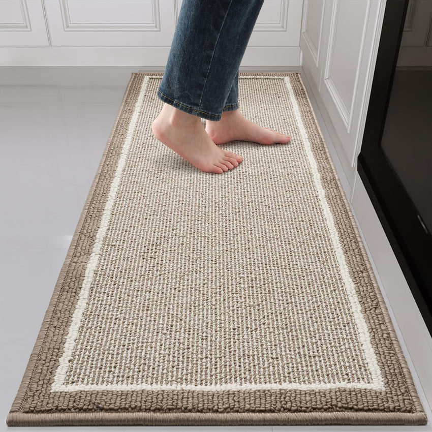 PADOOR Kitchen - Mats for Floor 100% Polypropylene Kitchen Rugs Non Slip Washable, Durable Dirt Resist Half Circle Rug TPR Backed Kitchen Floor Mat, 18"x28", Beige - 7DAY'S