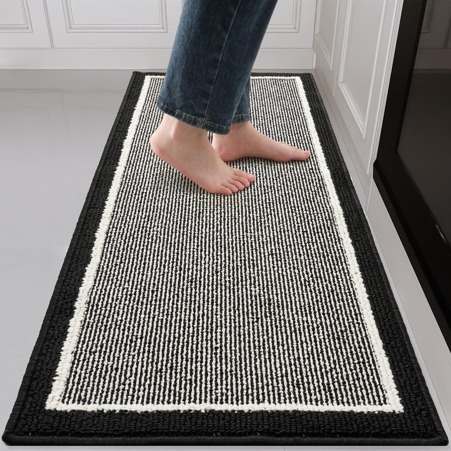 PADOOR Kitchen - Mats for Floor 100% Polypropylene Kitchen Rugs Non Slip Washable, Durable Dirt Resist Half Circle Rug TPR Backed Kitchen Floor Mat, 18"x28", Beige - 7DAY'S