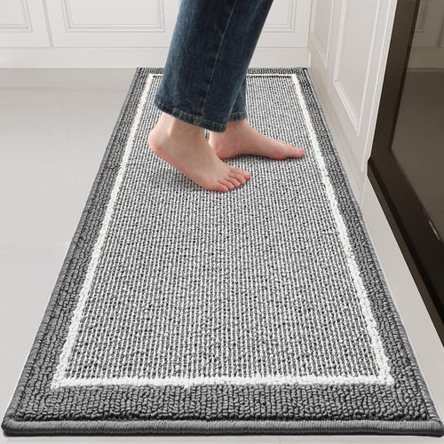 PADOOR Kitchen-Mats for Floor 100% Polypropylene Kitchen Rugs Non Slip Washable, Durable Dirt Resist Half Circle Rug TPR Backed Kitchen Floor Mat, 18"x28", Beige