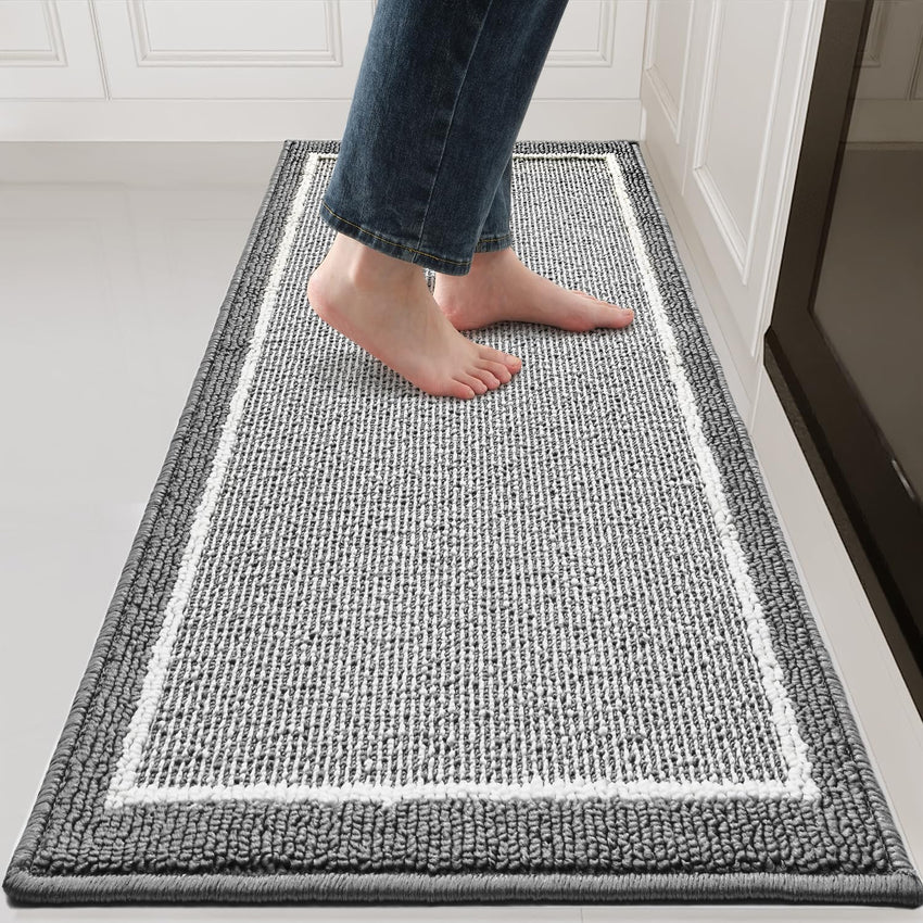 PADOOR Kitchen - Mats for Floor 100% Polypropylene Kitchen Rugs Non Slip Washable, Durable Dirt Resist Half Circle Rug TPR Backed Kitchen Floor Mat, 18"x28", Beige - 7DAY'S