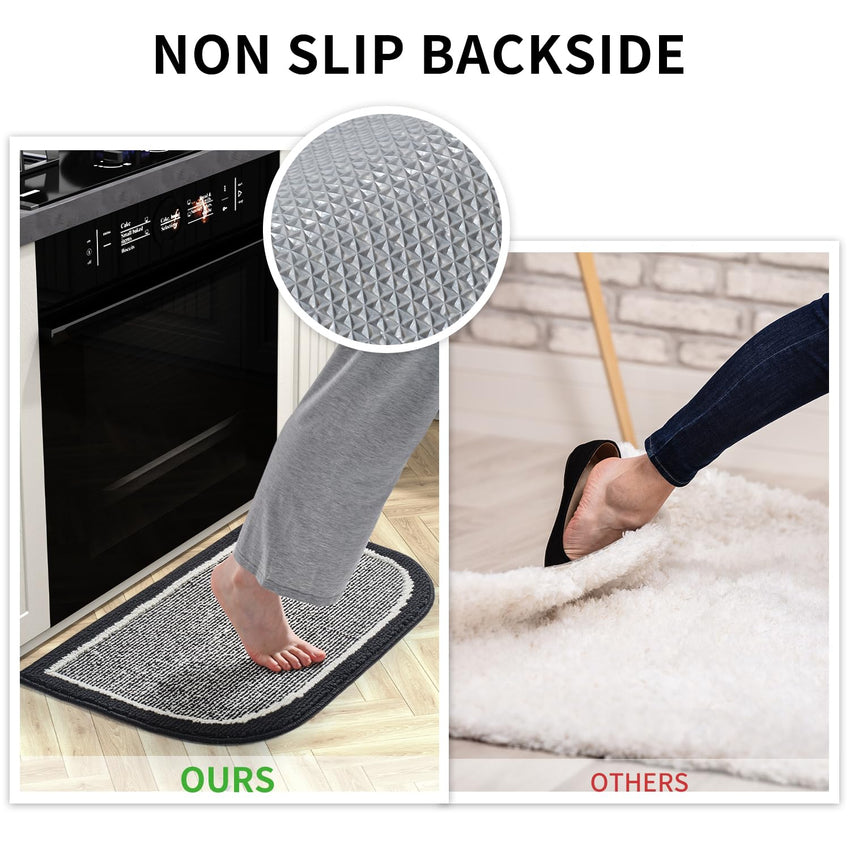 PADOOR Kitchen - Mats for Floor 100% Polypropylene Kitchen Rugs Non Slip Washable, Durable Dirt Resist Half Circle Rug TPR Backed Kitchen Floor Mat, 18"x28", Beige - 7DAY'S