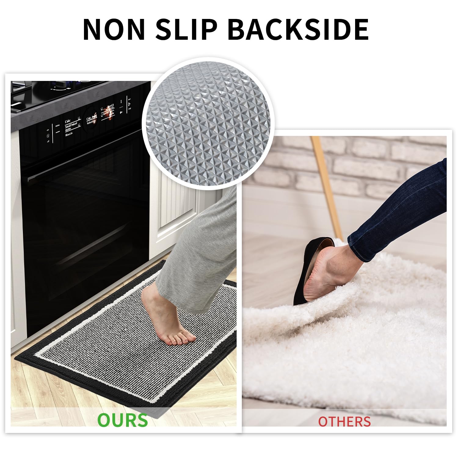 PADOOR Kitchen - Mats for Floor 100% Polypropylene Kitchen Rugs Non Slip Washable, Durable Dirt Resist Half Circle Rug TPR Backed Kitchen Floor Mat, 18"x28", Beige - 7DAY'S