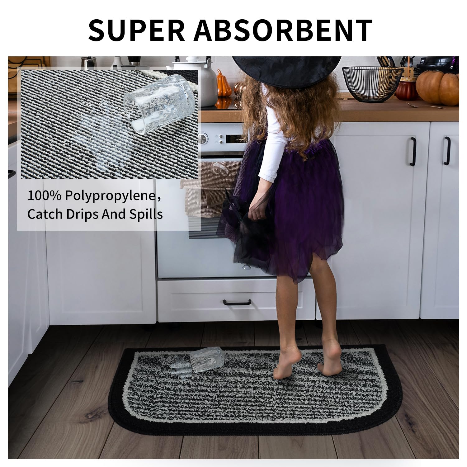 PADOOR Kitchen - Mats for Floor 100% Polypropylene Kitchen Rugs Non Slip Washable, Durable Dirt Resist Half Circle Rug TPR Backed Kitchen Floor Mat, 18"x28", Beige - 7DAY'S