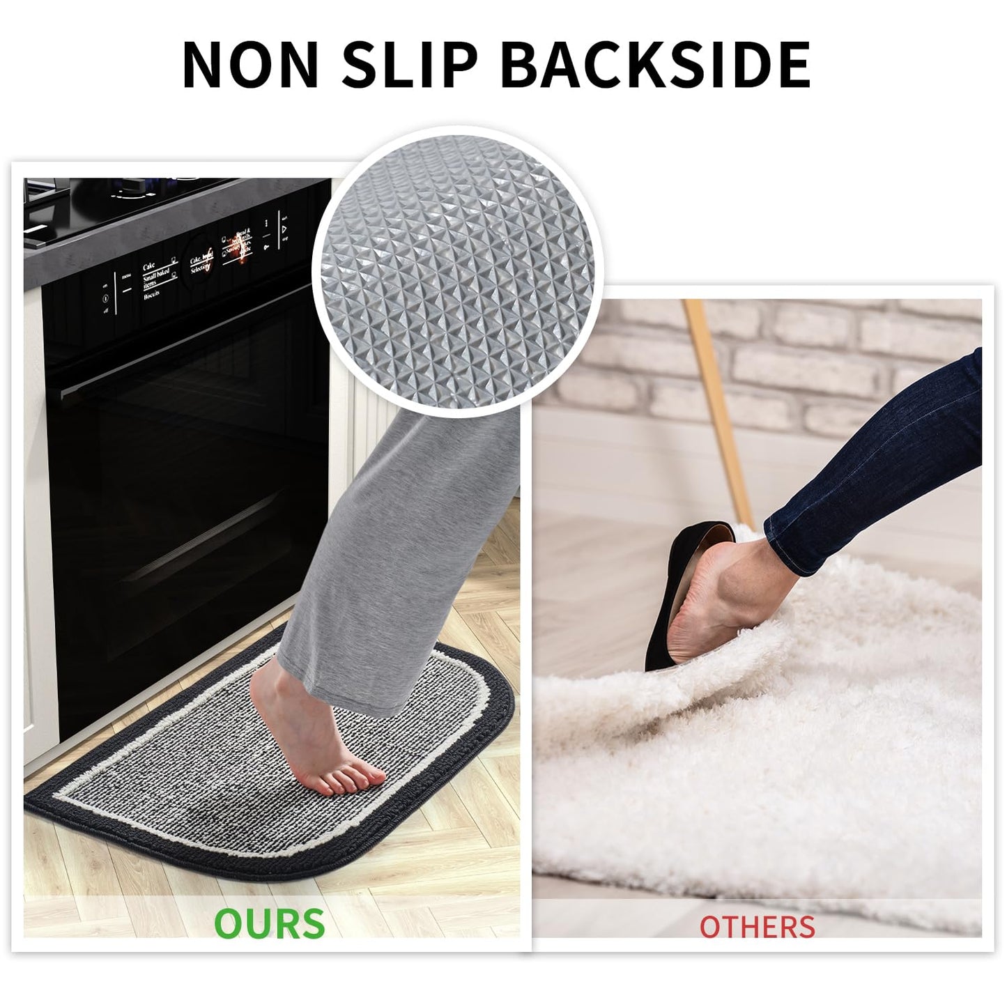 PADOOR Kitchen - Mats for Floor 100% Polypropylene Kitchen Rugs Non Slip Washable, Durable Dirt Resist Half Circle Rug TPR Backed Kitchen Floor Mat, 18"x28", Beige - 7DAY'S