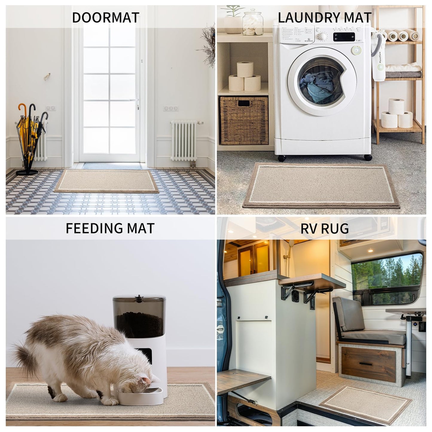 PADOOR Kitchen - Mats for Floor 100% Polypropylene Kitchen Rugs Non Slip Washable, Durable Dirt Resist Half Circle Rug TPR Backed Kitchen Floor Mat, 18"x28", Beige - 7DAY'S