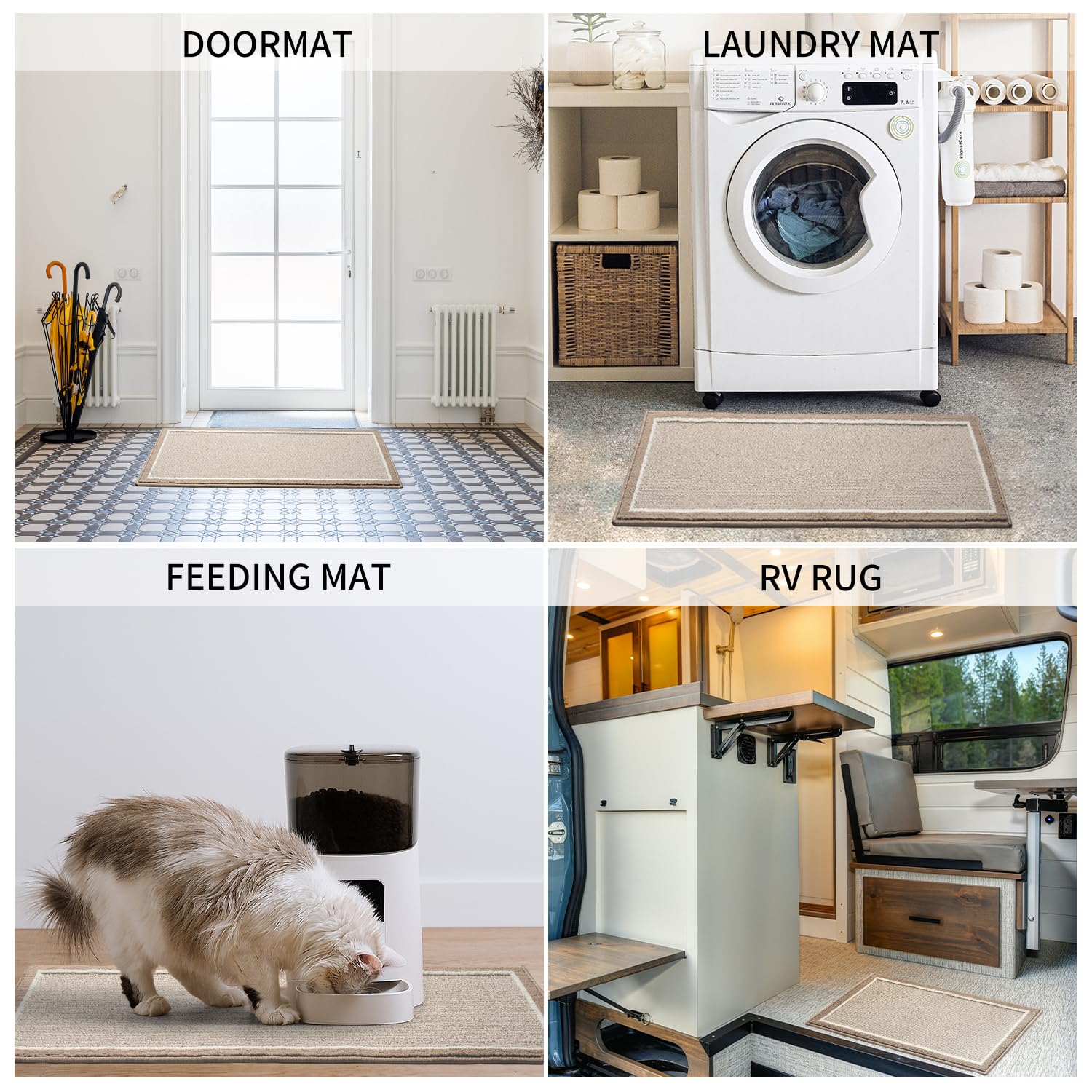 PADOOR Kitchen - Mats for Floor 100% Polypropylene Kitchen Rugs Non Slip Washable, Durable Dirt Resist Half Circle Rug TPR Backed Kitchen Floor Mat, 18"x28", Beige - 7DAY'S