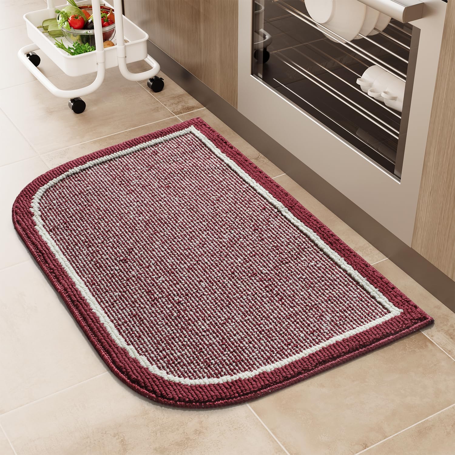PADOOR Kitchen - Mats for Floor 100% Polypropylene Kitchen Rugs Non Slip Washable, Durable Dirt Resist Half Circle Rug TPR Backed Kitchen Floor Mat, 18"x28", Beige - 7DAY'S