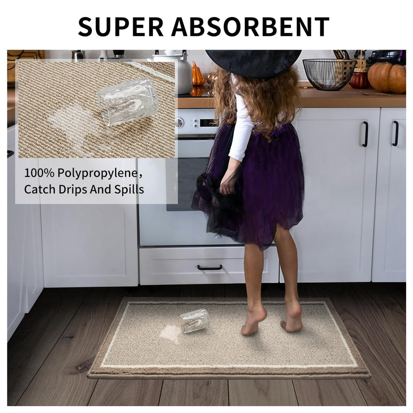 PADOOR Kitchen - Mats for Floor 100% Polypropylene Kitchen Rugs Non Slip Washable, Durable Dirt Resist TPR Backed Kitchen Floor Mat, 20"x32", Beige - 7DAY'S