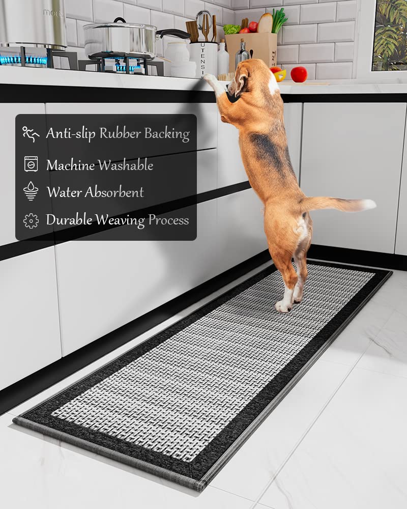 PADOOR Kitchen Mats for Floor, Kitchen Rugs Non Slip Washable, Rubber Backed Kitchen Runner Super Absorbent Kitchen Floor Mat Sink Rug, 20”x47” Grey - 7DAY'S