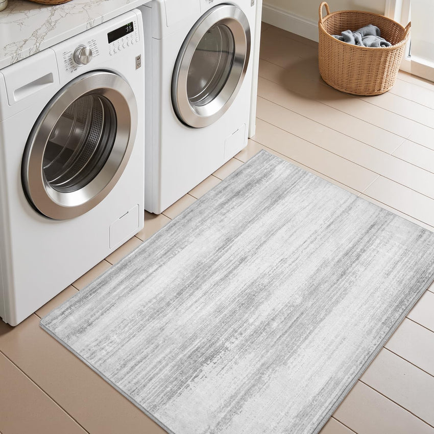 PADOOR Modern Abstract Runner Rug - 2x6 Washable Hallway Rugs, Ultra Soft Non - Slip Low Pile Floor Rugs for Hallway Entryway Kitchen Bedroom Bedside Laundry Room Grey - 7DAY'S