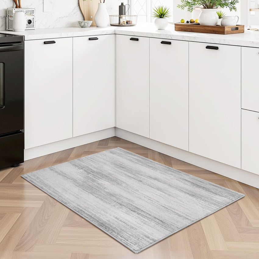 PADOOR Modern Abstract Runner Rug - 2x6 Washable Hallway Rugs, Ultra Soft Non - Slip Low Pile Floor Rugs for Hallway Entryway Kitchen Bedroom Bedside Laundry Room Grey - 7DAY'S
